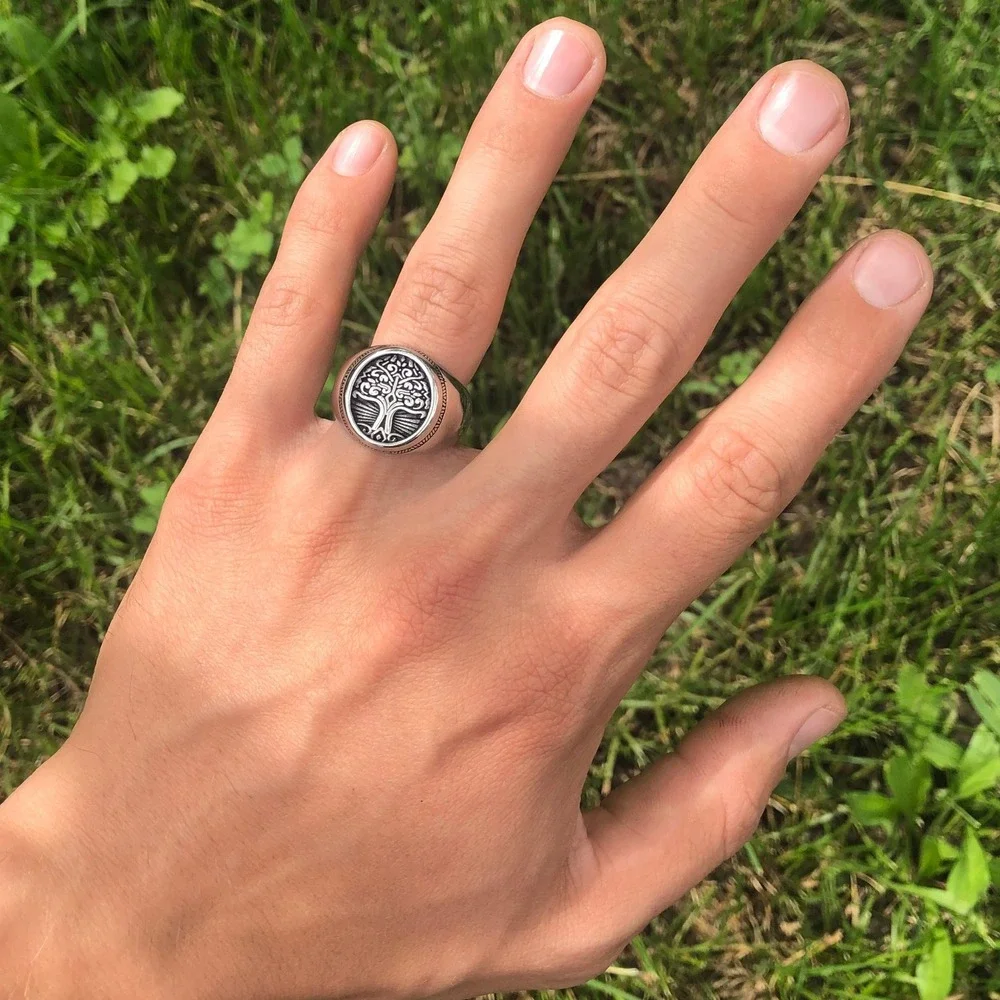 Size 12 Mens Tree of Life Ring, Celtic Ring, Silver Tree Ring, Religious Stain
